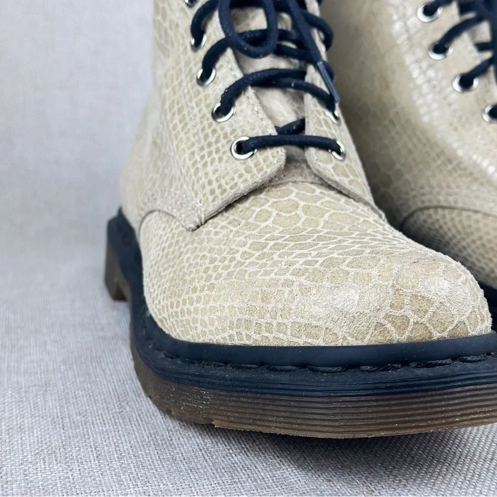 Dr. Martens Womens 1460W Tan Suede Snakeskin Combat Pascal Boots Size Women US 9 - Picture 8 of 16